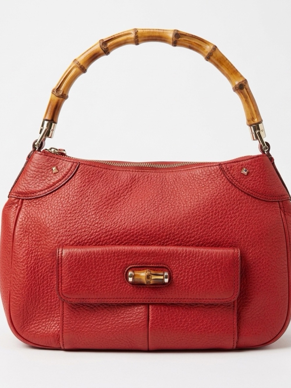 Gucci Bamboo Coral Pebbled Leather Shoulder Bag